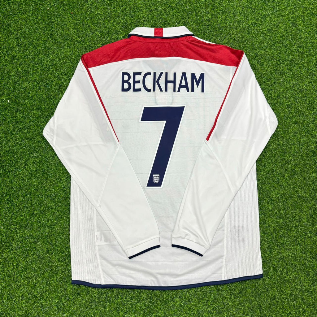 David Bekcham Euro 2004 White Retro Long Sleeve Jersey – Back View