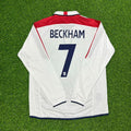 David Bekcham Euro 2004 White Retro Long Sleeve Jersey – Back View