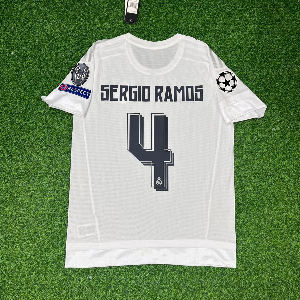 Sergio Ramos Home White 2016 Final Football Jersey – Back View