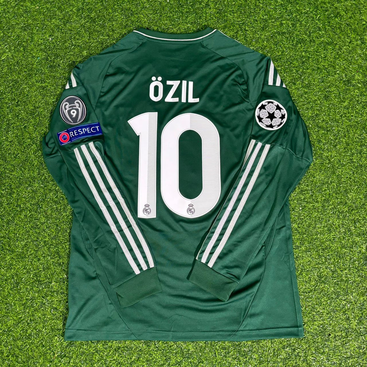 Mesut Ozil Madrid 2012-2013 Champions League Green Long Sleeve Jersey – Back View