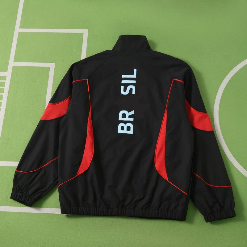2026 Brazil World Cup Black Red Windbreaker Jacket – Front View