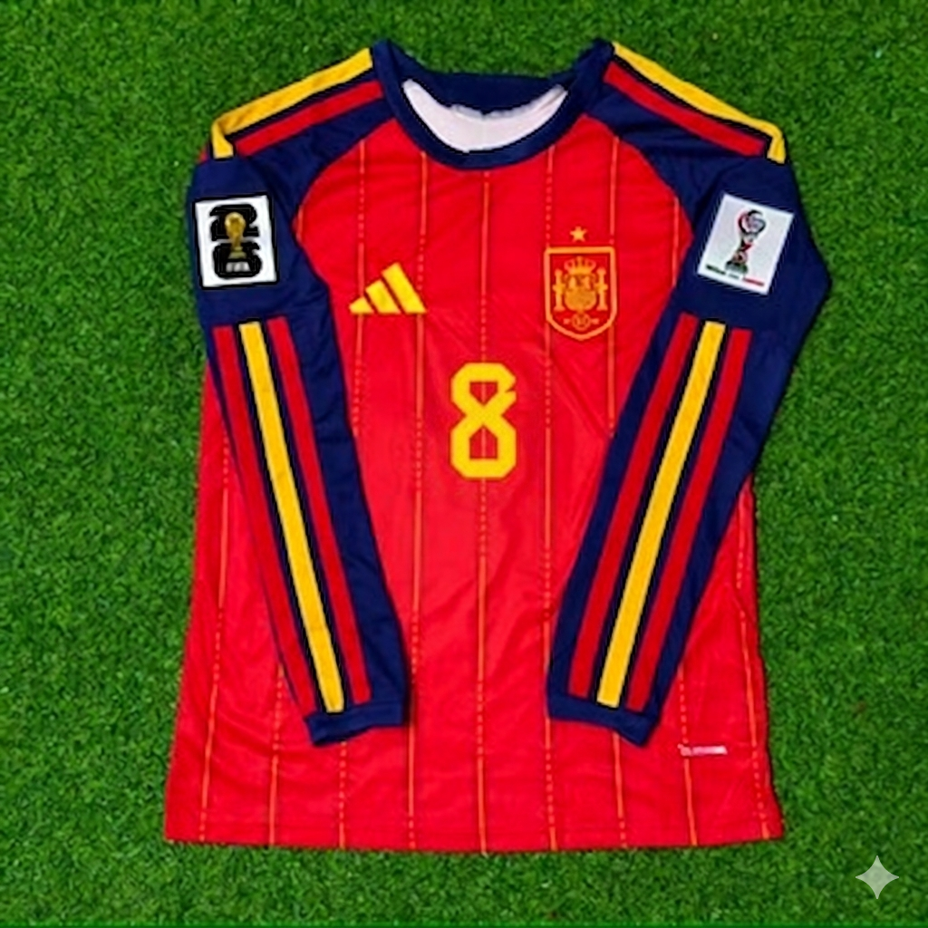 Fabián Ruiz Peña #8 Spain 2026 World Cup Home Long Sleeve Jersey – Front View