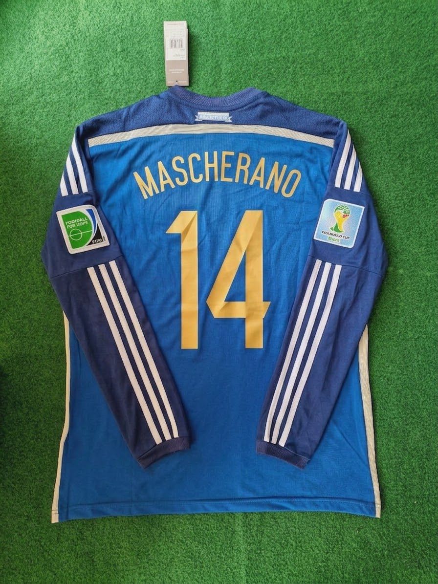 Javier Mascherano Argentina 2014 World Cup Retro Football Jersey – Back View