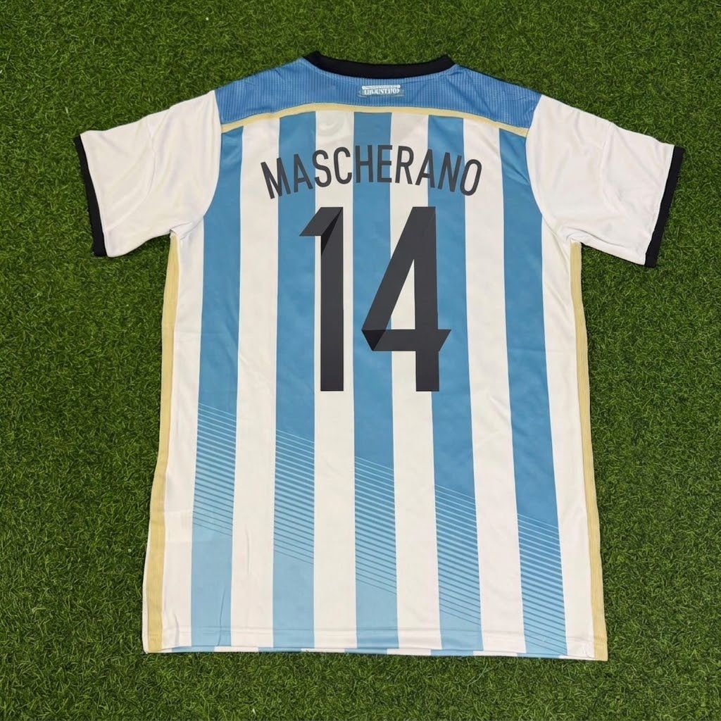 Javier Mascherano Argentina 2014 World Cup Home Retro Jersey – Back View