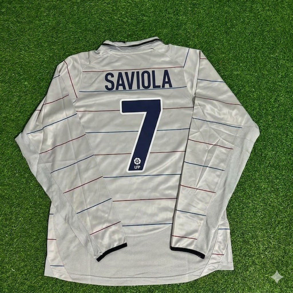 2003 Javier Saviola #7 Barcelona 2004 Away Long Sleeve Retro Football Jersey Collection – Back View