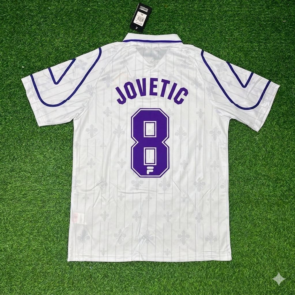 Stevan Jovetic Fiorentina White Retro Football Jersey – Back View