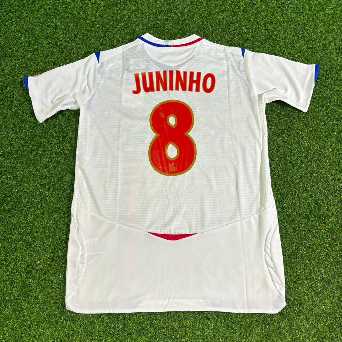 2008 Juninho Pernambucano Olympique Lyonnais 2009 Home White Retro Football Jersey – Back View