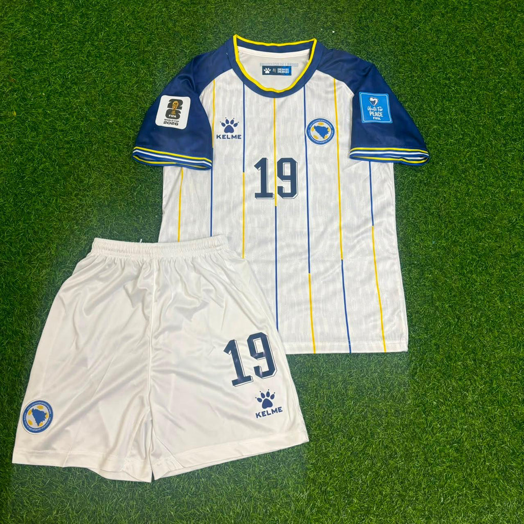 Kerim Alajbegović Bosnia and Herzegovina 2026 World Cup White Kids Kit Football Jersey – Front View