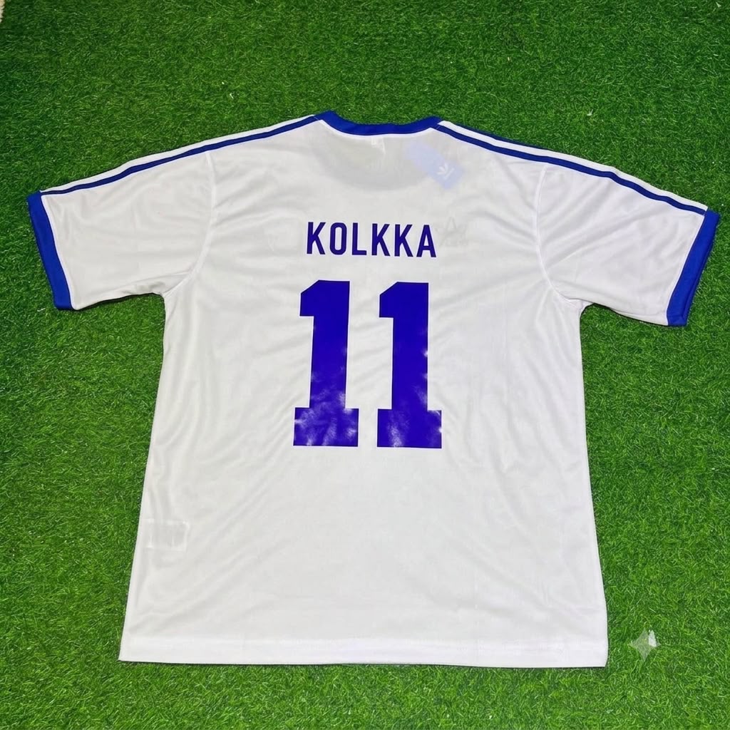 Joonas Kolkka Finland Home Retro Football Shirt Jalkapallopaita – Back View