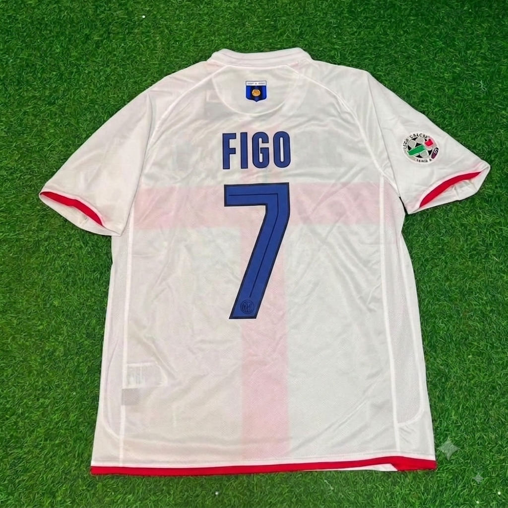 Luis Figo #7 Inter 2007- 2008 Season Away White Red Retro Jersey – Back View
