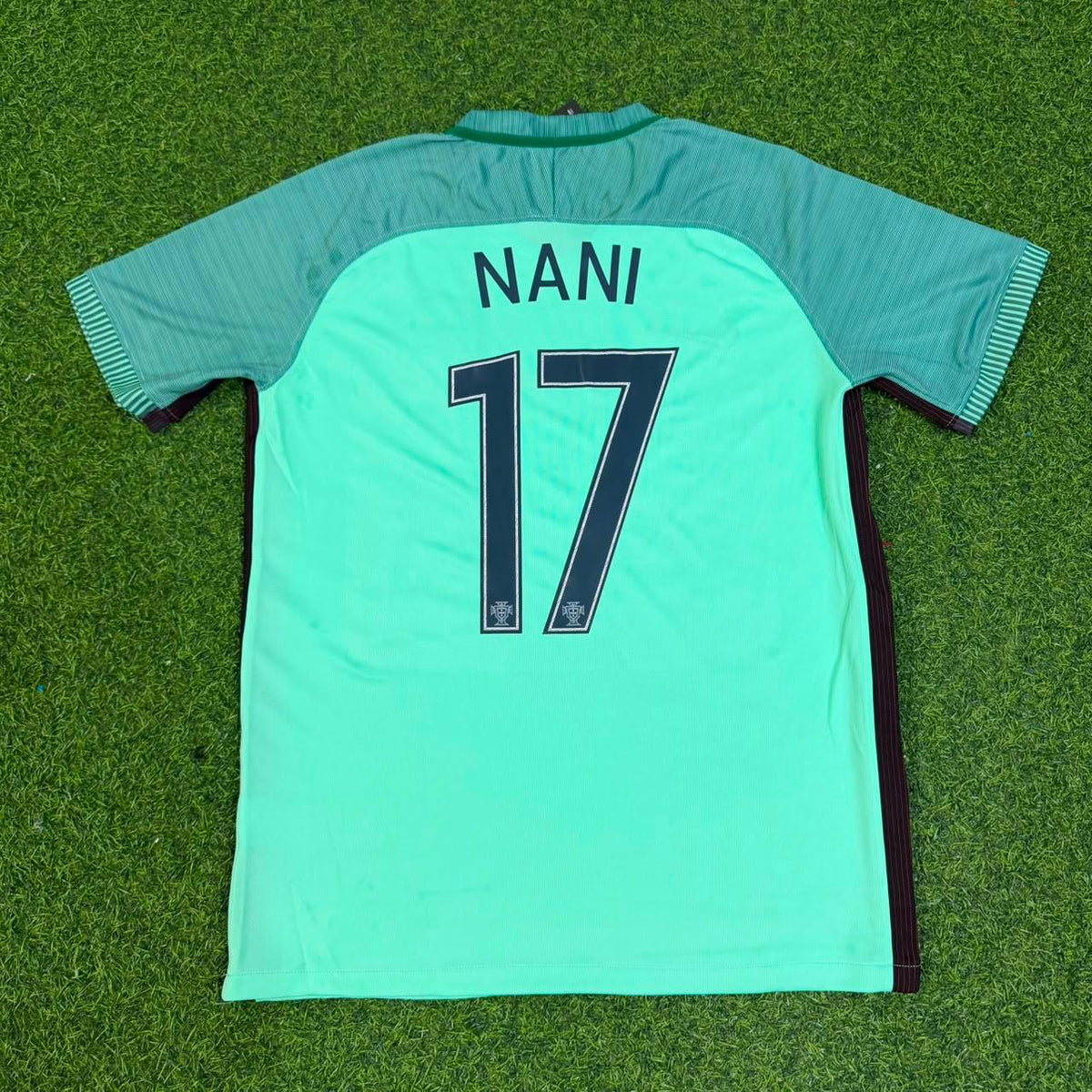 Luis Nani Portugal EURO 2016 Green Retro Football Jersey – Back View