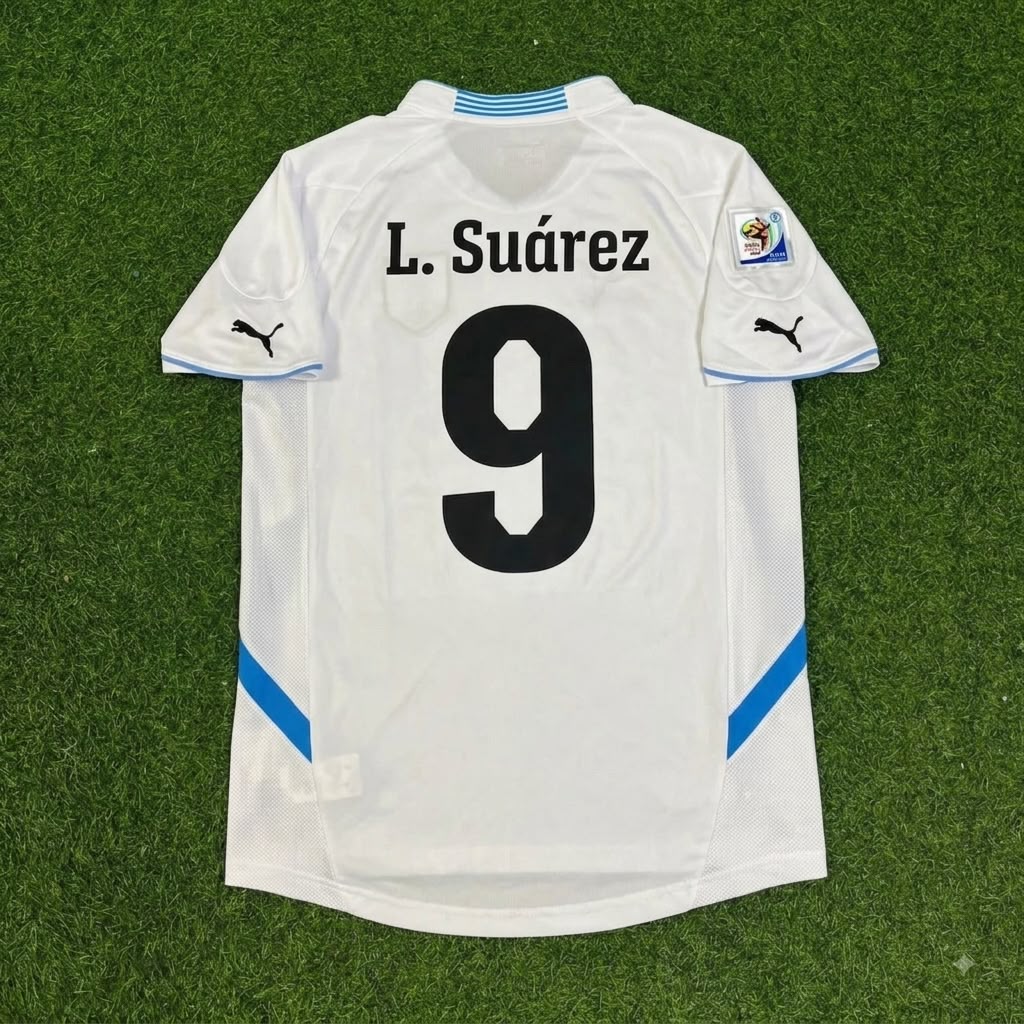 Luis Suarez Uruguay 2010 World Cup White Retro Football Jersey – Back View