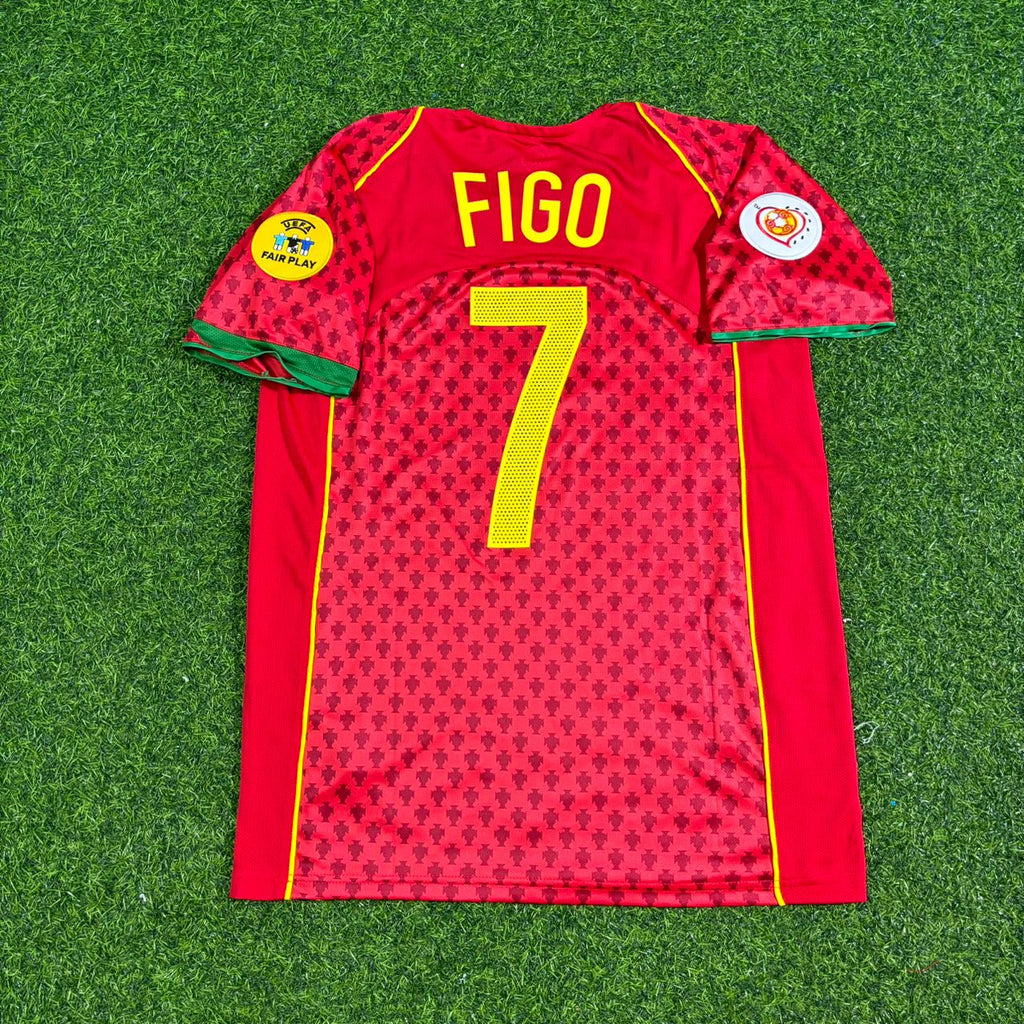 2004 Portugal EURO Luis Figo Retro Home Red Football Jersey – Detailed View