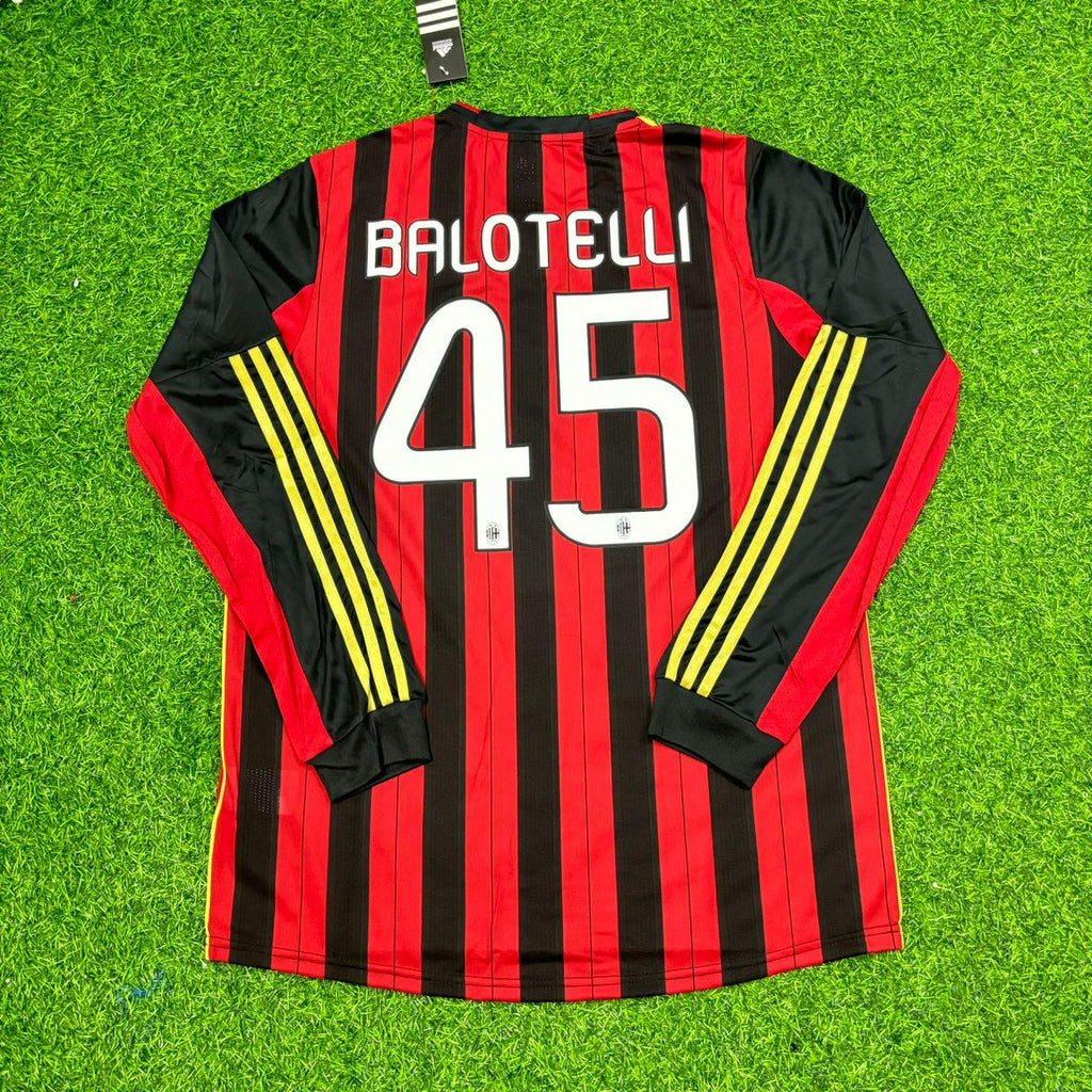 AC Milan 2013/14 Long Sleeve Home Retro Football Jersey – Mario Balotelli – Back View