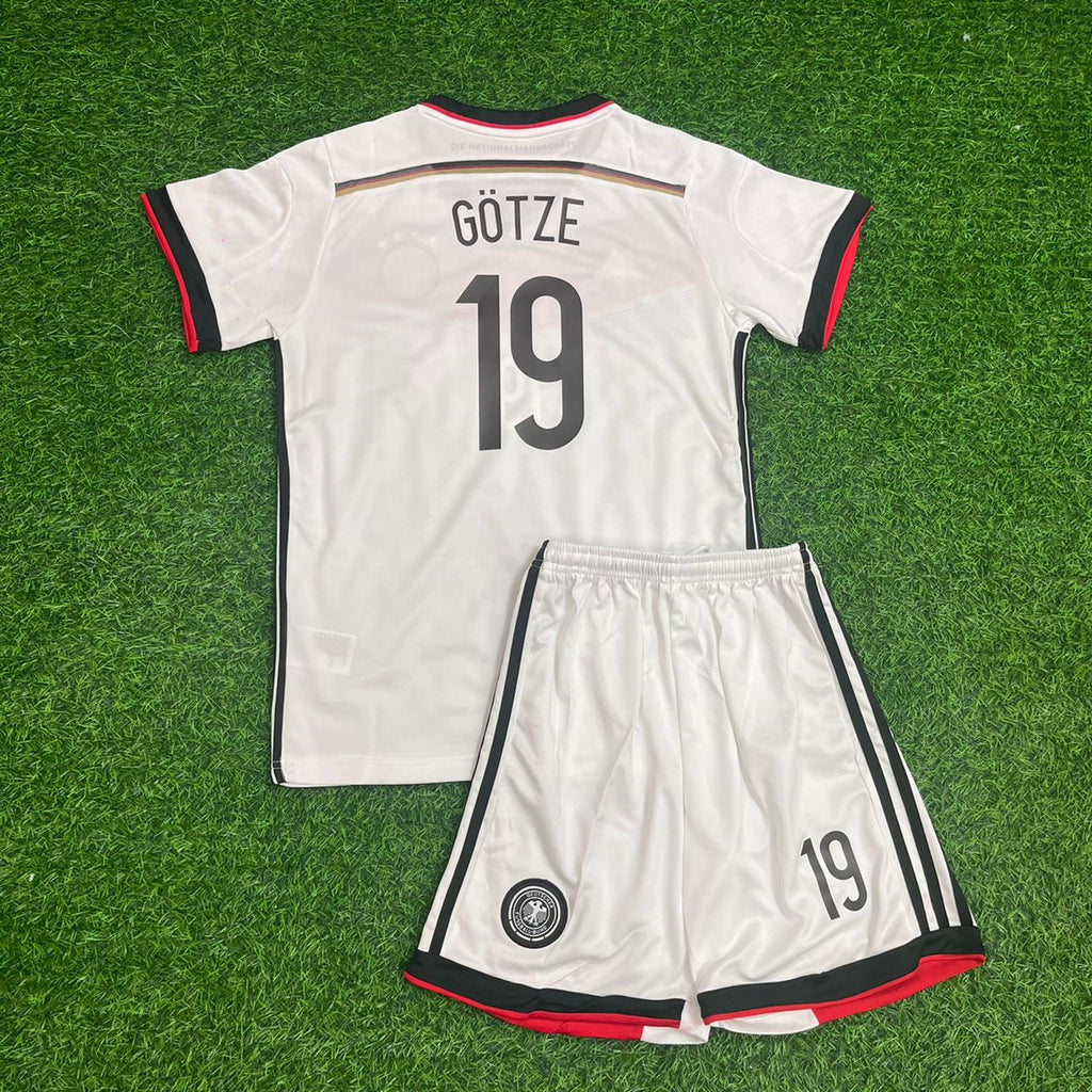 2014 Germany World Cup Mario Gotze - Deutschland White Retro Kids Football Jersey – Back View