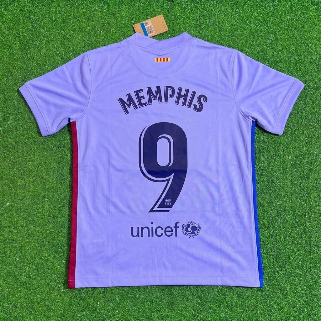 Memphis Depay #9 Barcelona 2021-22 Season Retro Jersey – Back View