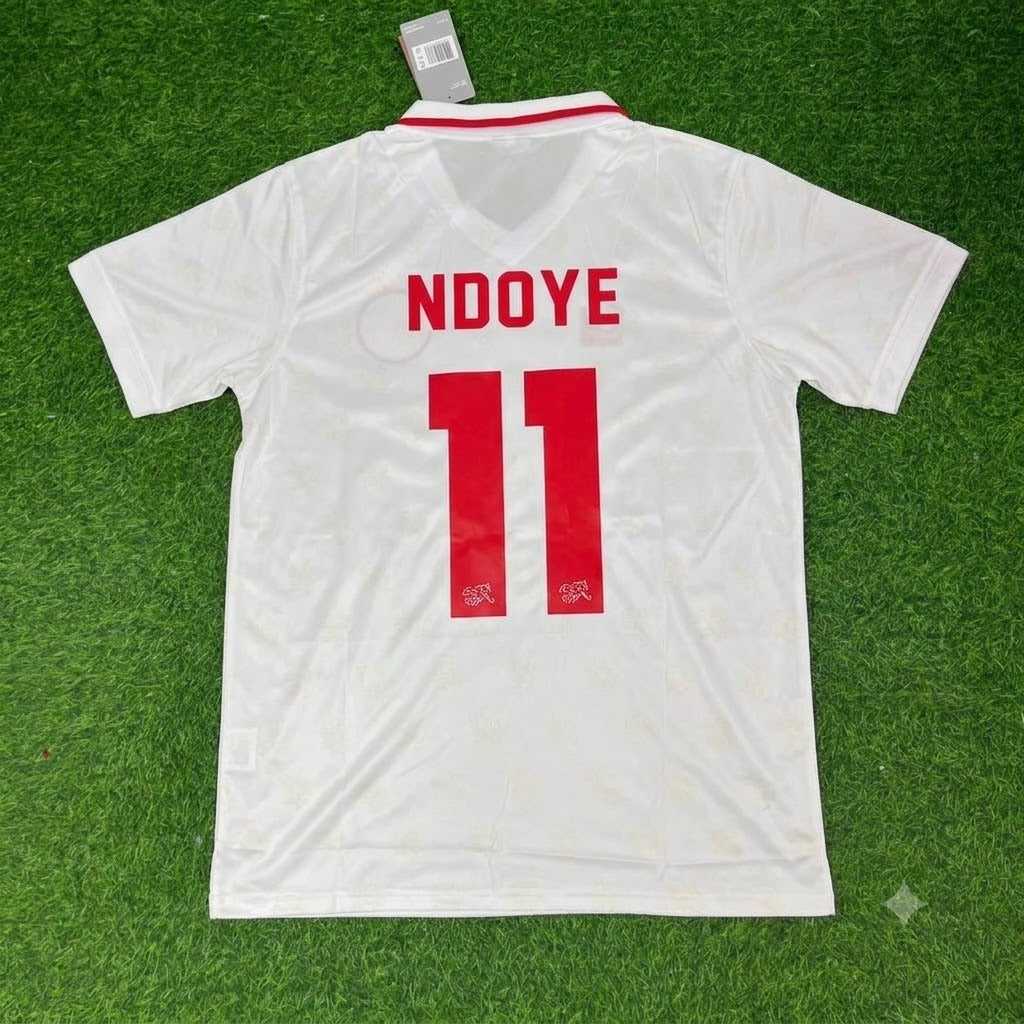 Dan Ndoye Switzerland White Retro Football Jersey – Back View