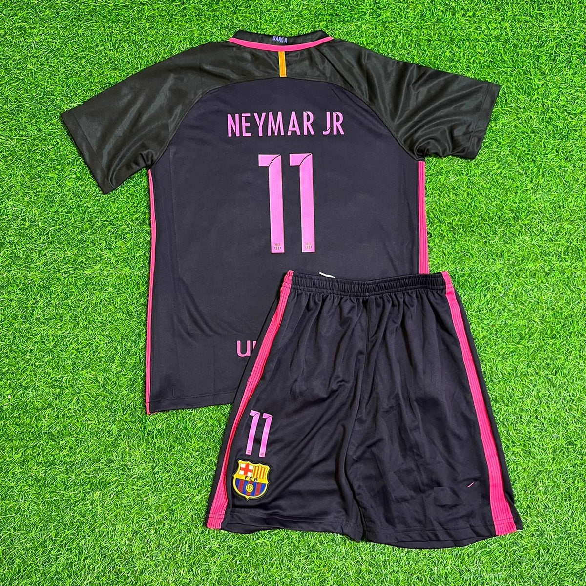 Neymar Jr Barcelona 2014/15 Retro Black Pink Kids Jersey Soccer KinderTrikot – Back View