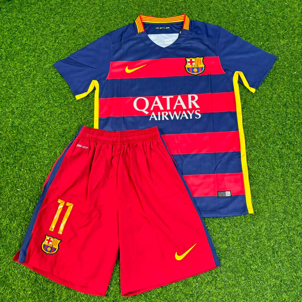 Neymar Jr Barcelona 2015/16 Retro Black Pink Kids Jersey Soccer KinderTrikot – Front View