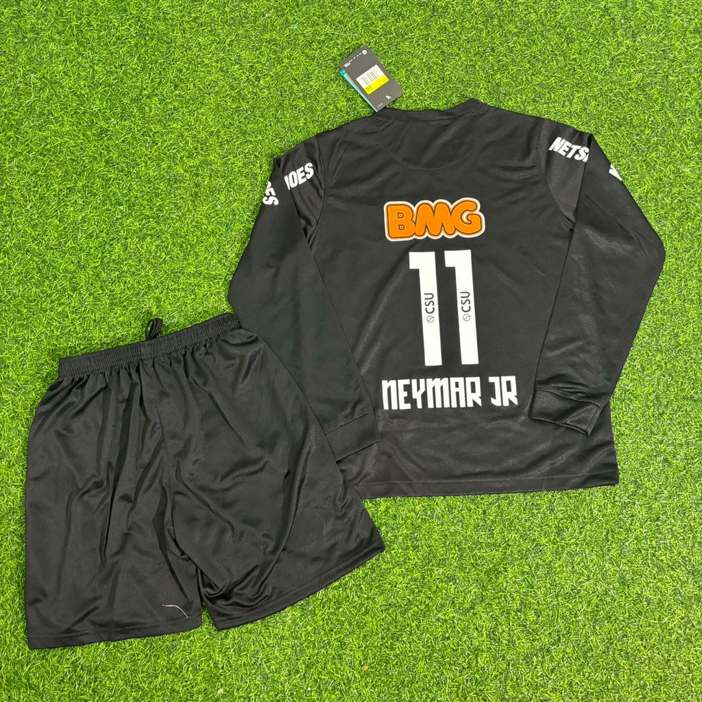Santos Kids Black Long Sleeve Retro Football Jersey – Neymar Jr – Detailed View