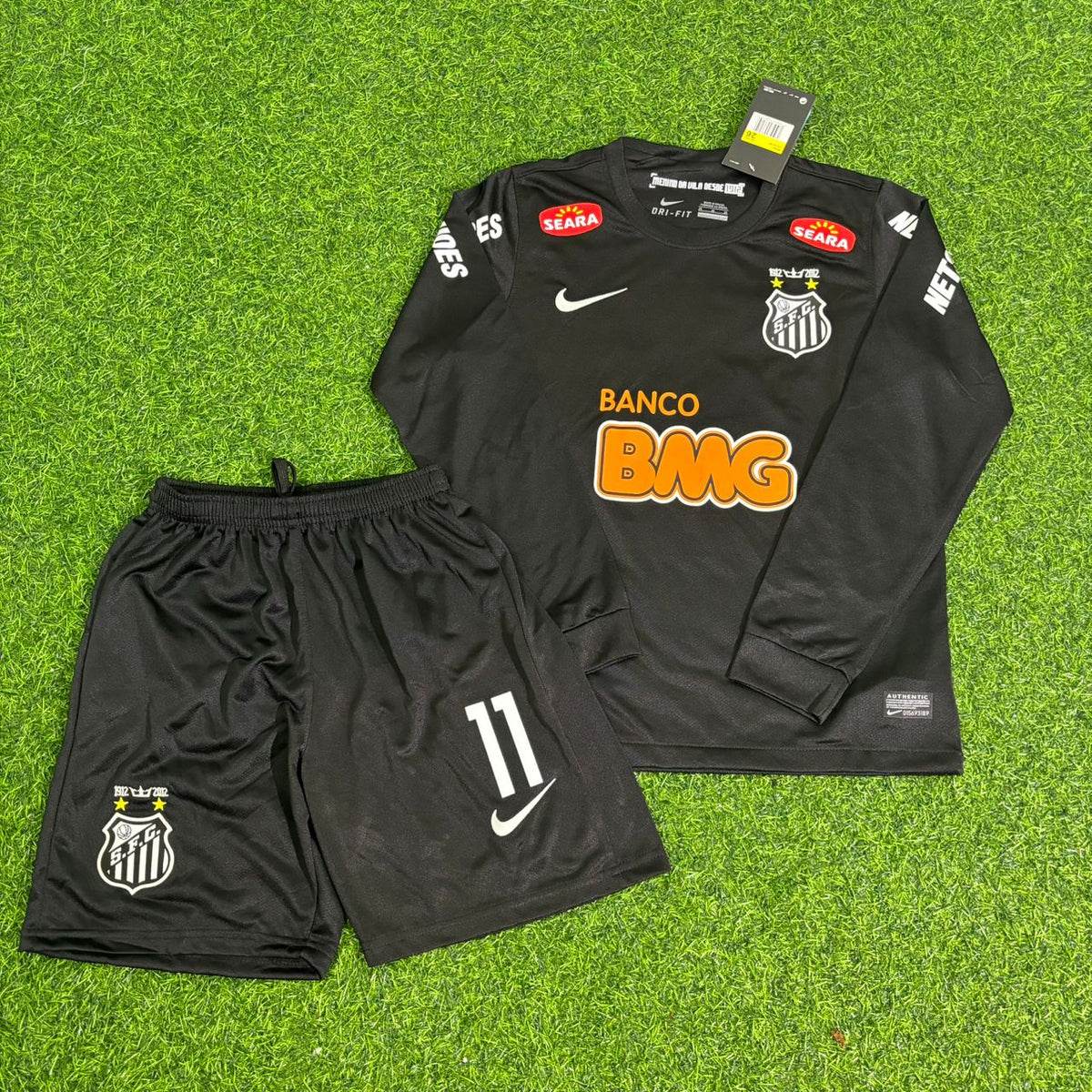 Santos Kids Black Long Sleeve Retro Football Jersey – Neymar Jr – 4