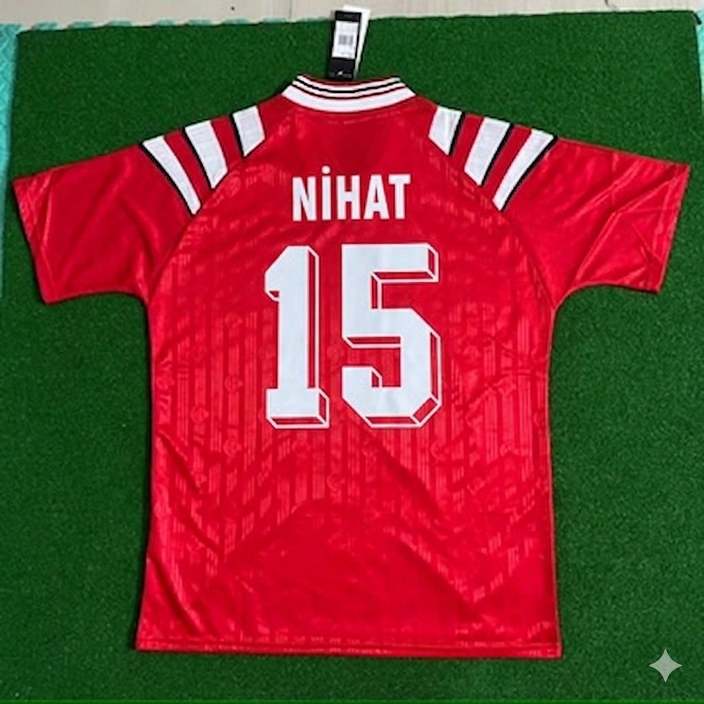 Nihat Kahveci Türkiye Turkey Red Nostalgic Retro Football Jersey – Back View