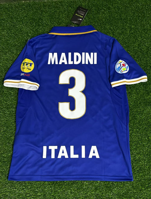 1996 Italy EURO Blue Retro Soccer Jersey Shirt – Paolo Maldini – Back View