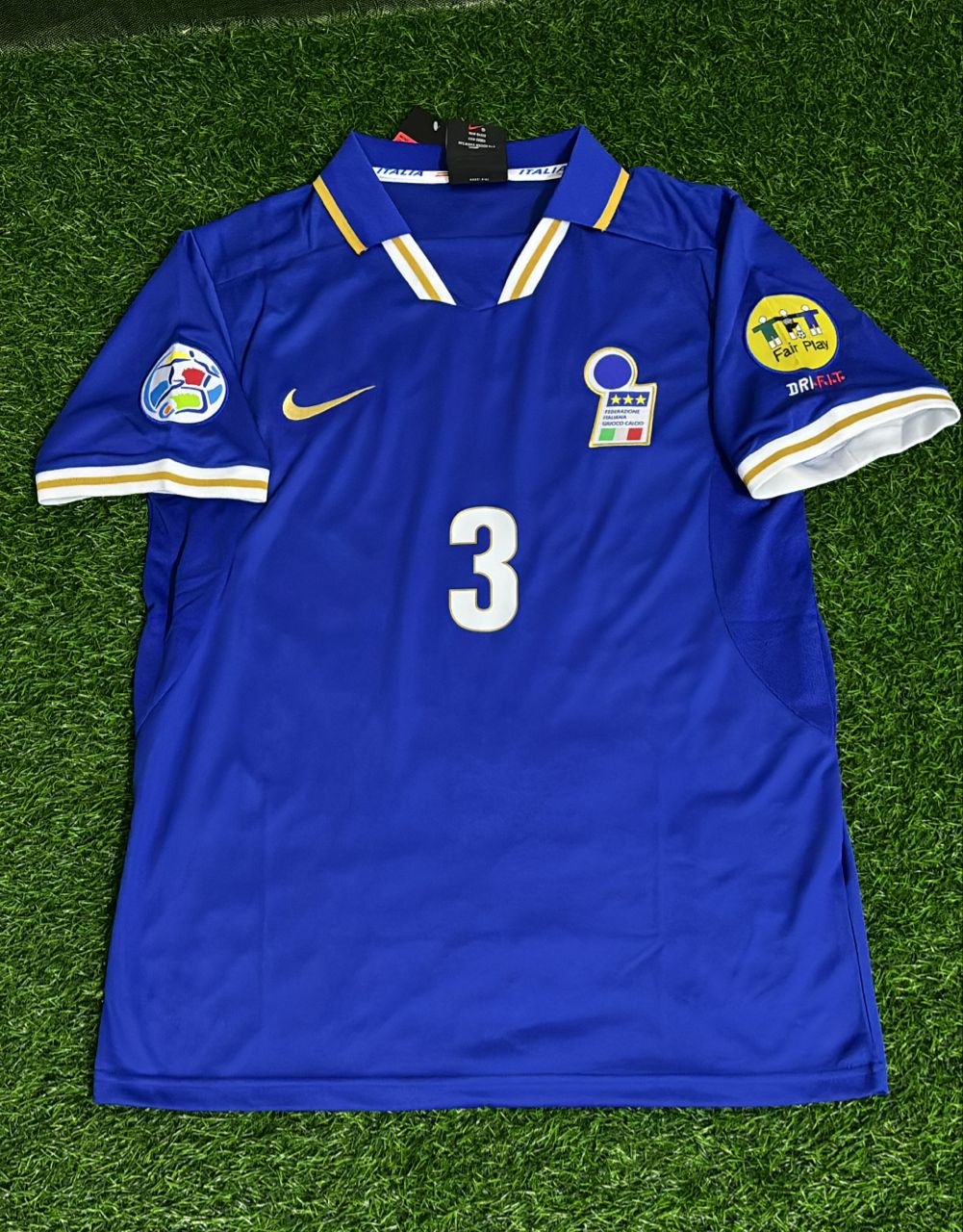 Paolo Maldini Italy EURO 1996 Blue Retro Soccer Kit Jersey Shirt – Front View