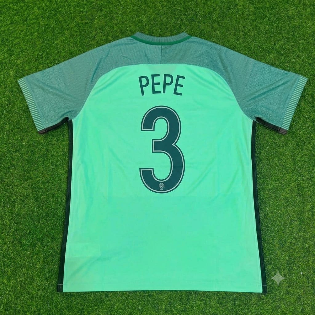 2016 Portugal EURO Pepe Green Retro Football Jersey – Back View