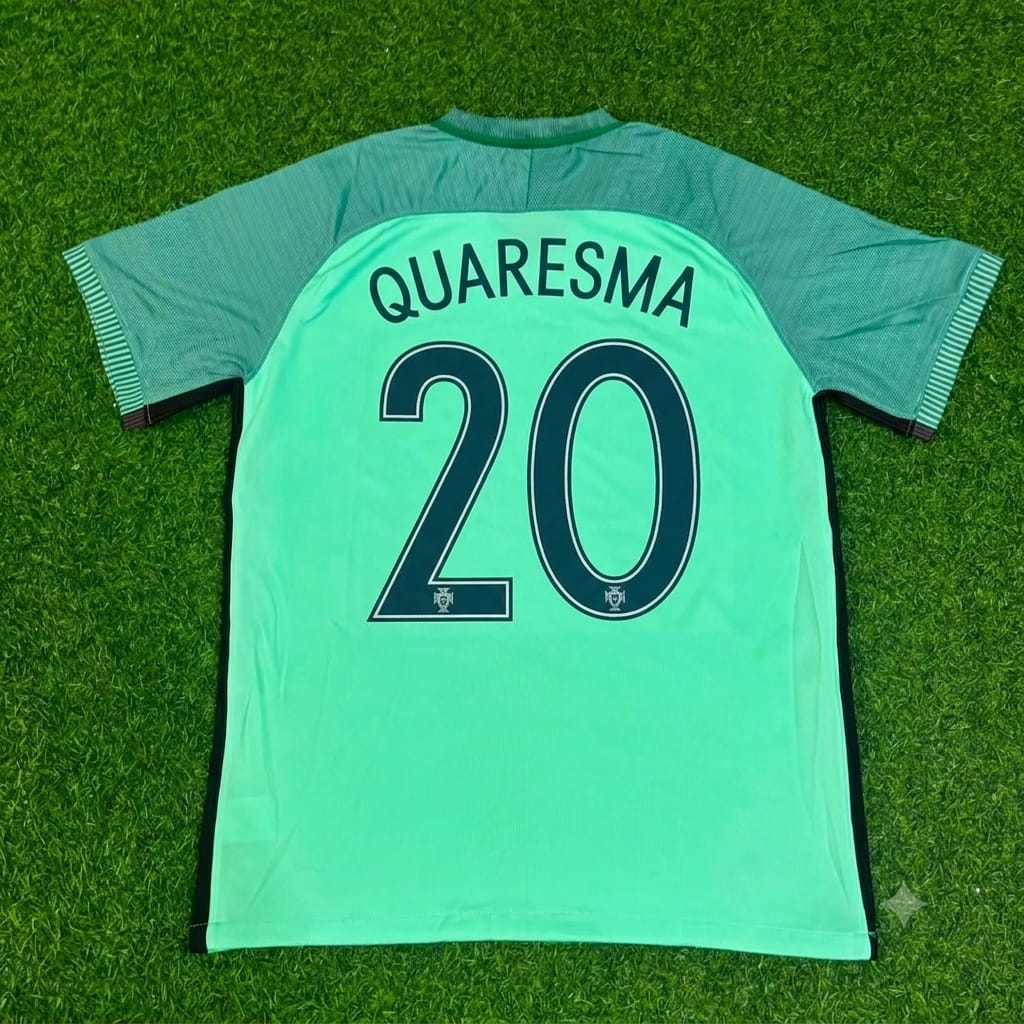 2016 Portugal EURO Ricardo Quaresma Green Retro Football Jersey – Back View