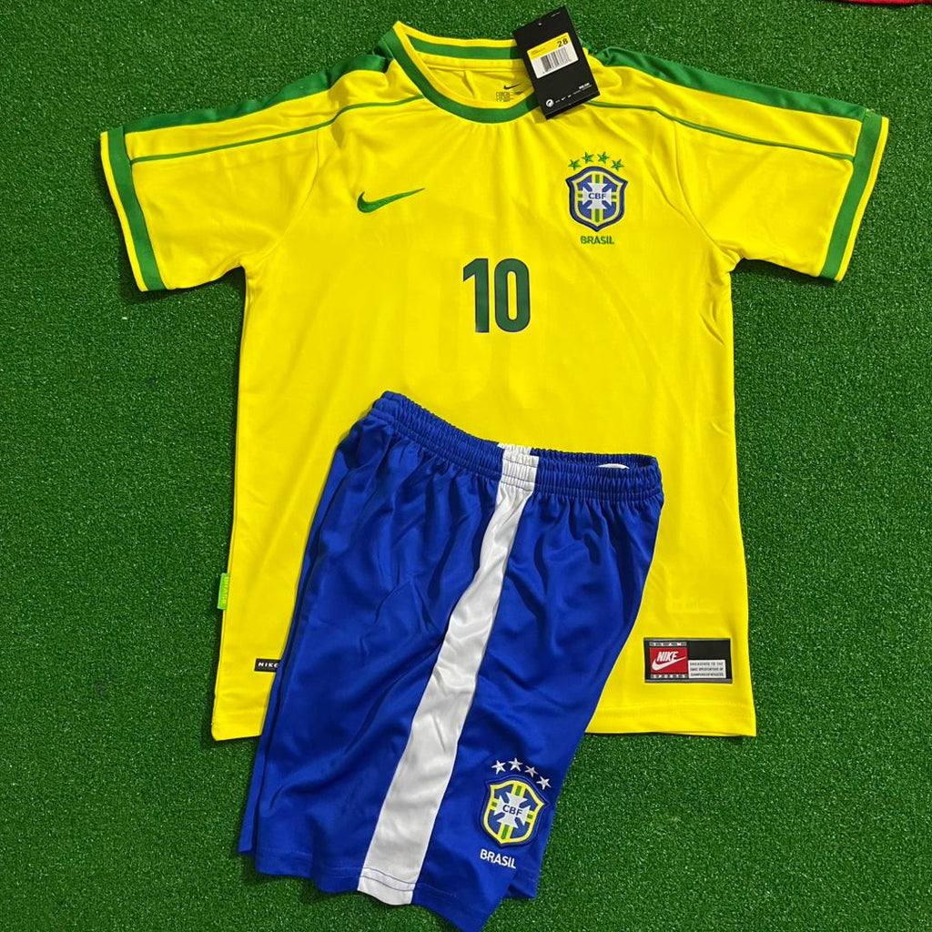 Rivaldo Brazil 1998 World Cup Retro Kids Soccer Jersey Kit Kindertrikot – Front View