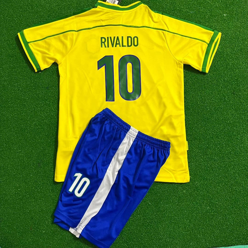 Rivaldo Brazil 1998 World Cup Retro Kids Soccer Jersey Kit Kindertrikot – Back View