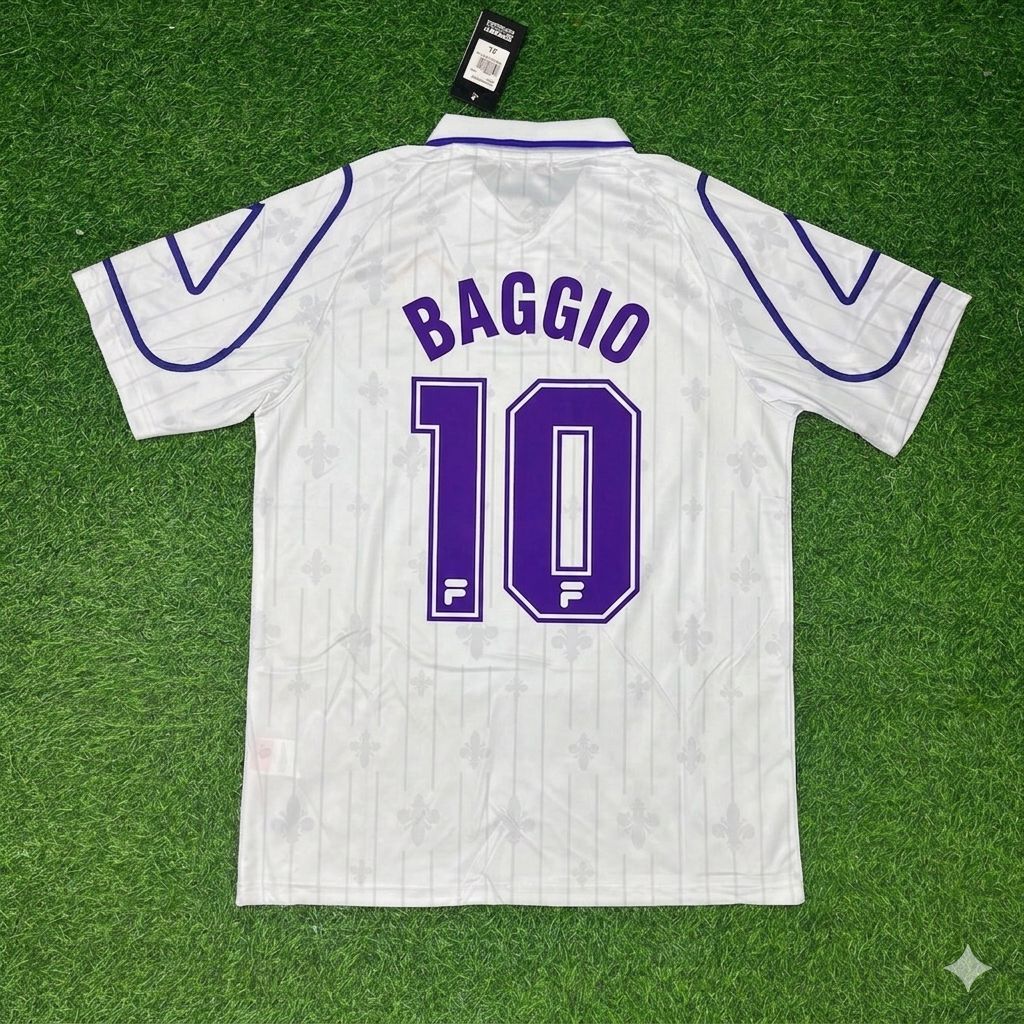 Roberto Baggio Fiorentina White Retro Football Jersey – Back View
