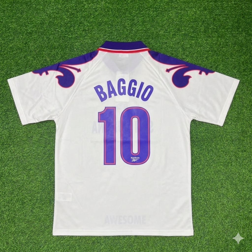 Roberto Baggio Fiorentina Retro White Purple Football Jersey – Back View