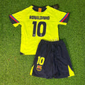 Ronaldinho Gaucho Barcelona 2005 2006 Green Yellow Kids Retro Jersey – Back View