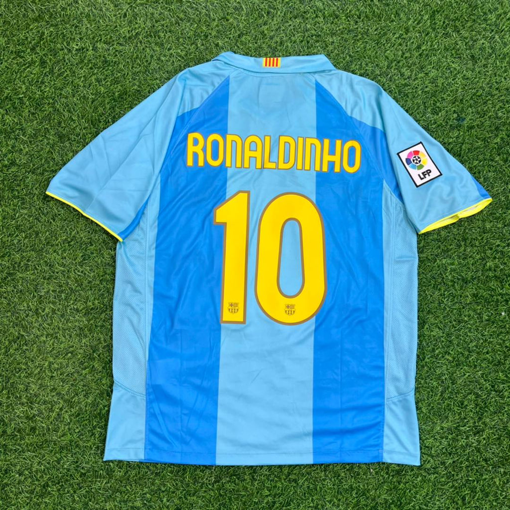 Ronaldinho Gaucho Barcelona 2008 Away Blue Retro Jersey Kit – Back View