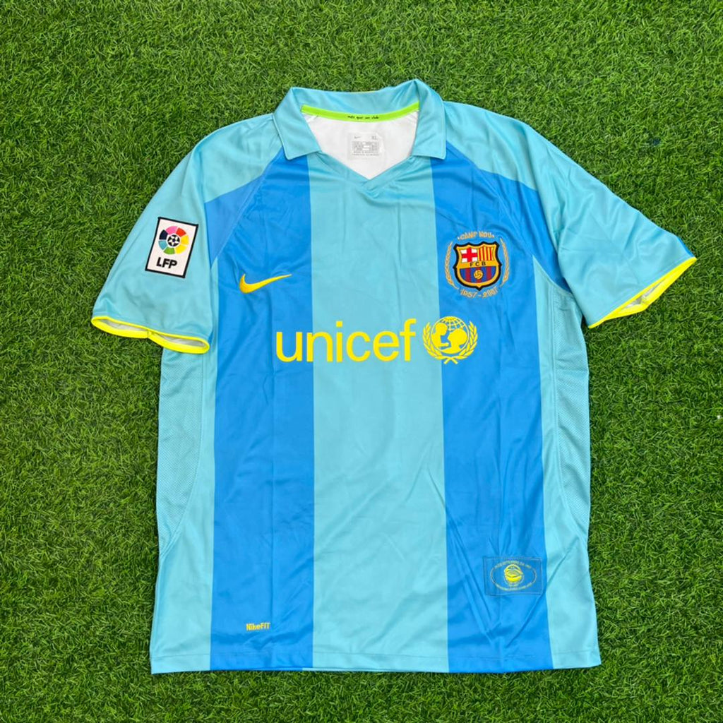 Ronaldinho Gaucho Barcelona 2008 Away Blue Retro Jersey Kit – Front View