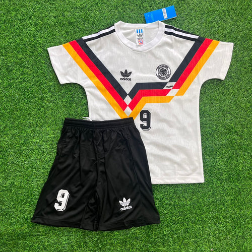 1990 Germany Retro Kids World Cup Jersey - Deutschland Retro Kinder WM 1990 Football Jersey – Rudi Voller – Front View