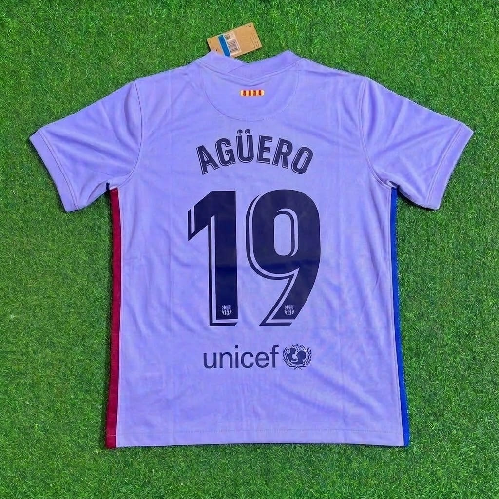 Sergio Kun Agüero #19 Barcelona 2021-22 Season Retro Jersey – Back View