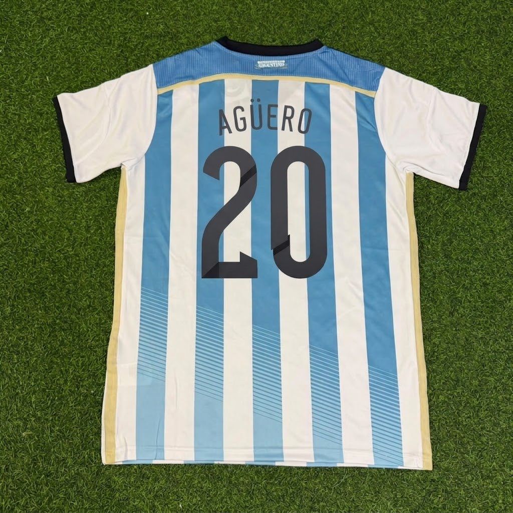 Sergio Kun Agüero Argentina 2014 World Cup Home Retro Jersey – Back View
