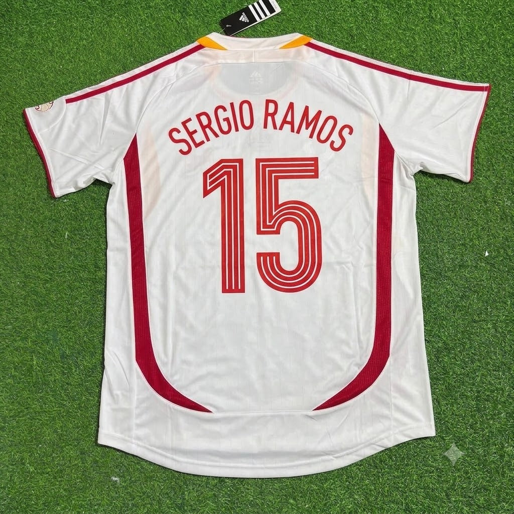 2006 Spain World Cup Sergio Ramos White Retro Football Jersey – Back View