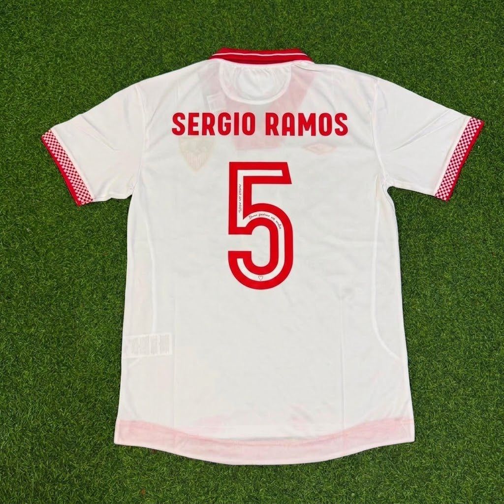 Sergio Ramos Sevilla Commemorative Red Home Retro Football Jersey – Back View