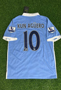 Sergio Kun Agüero 10 Manchester City 2015/16 Home Kit Blue Retro Jersey Jersey – Back View