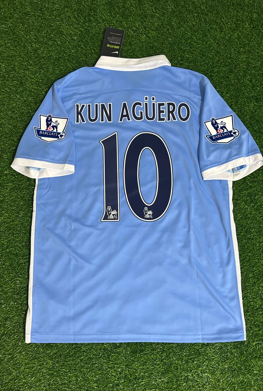 Sergio Kun Agüero 10 Manchester City 2015/16 Home Kit Blue Retro Jersey Jersey – Back View