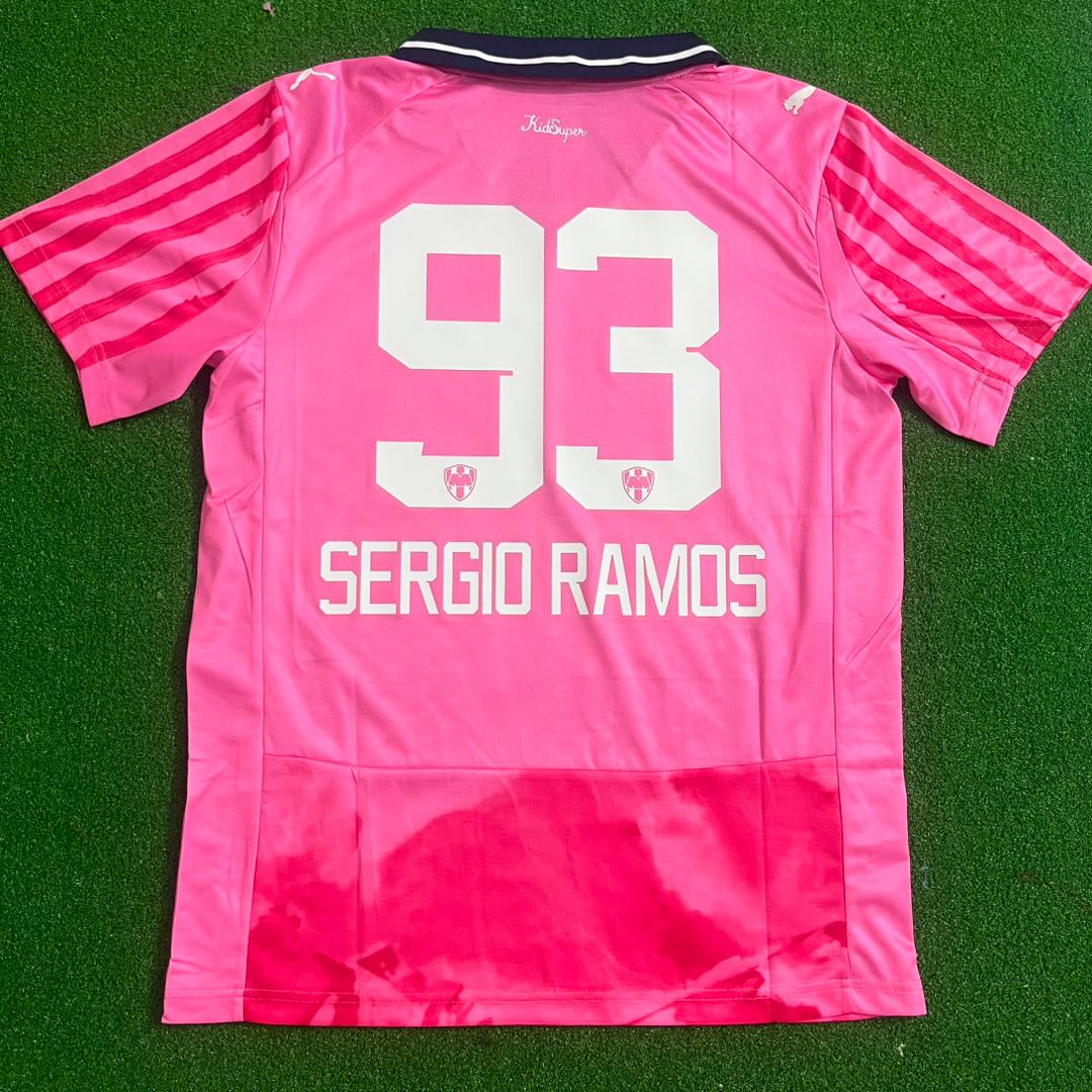 Sergio Ramos Monterrey New Season Pink Special Soccer Jersey Kit – Back View
