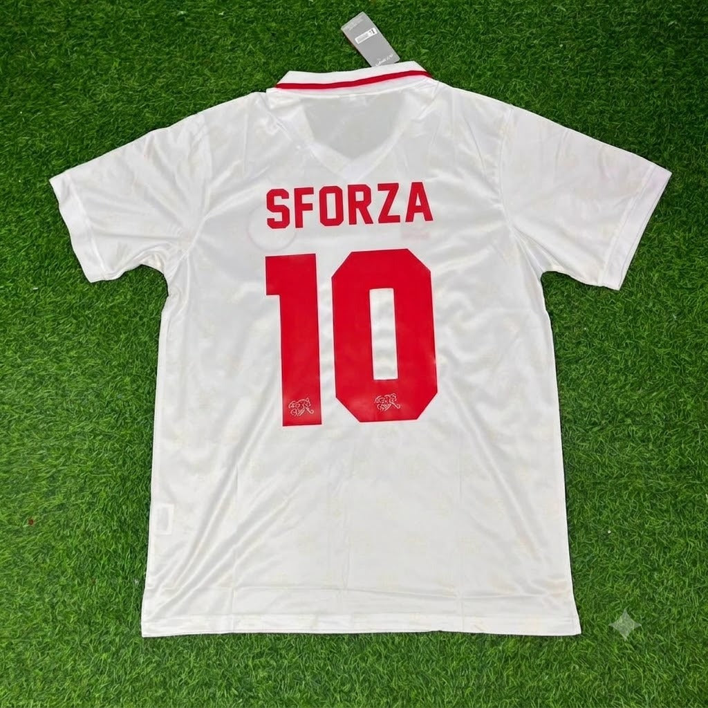 1994 Switzerland World Cup Ciriaco Sforza White Retro Football Jersey – Back View