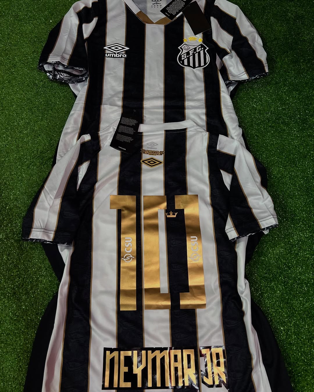 Neymar JR Santos Black Stripe Football Jersey – Detailed View