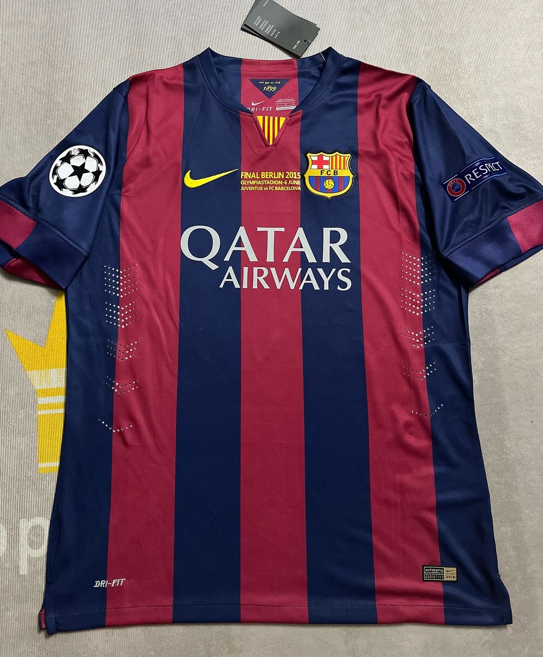 Xavi Hernandez Barcelona 2015 Final Berlin Champions League Jersey – Detailed View