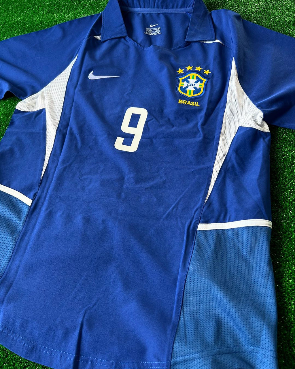Phenomenon Ronaldo Nazario Brazil 2002 World Cup Blue Retro Short-Sleeve Jersey – 4