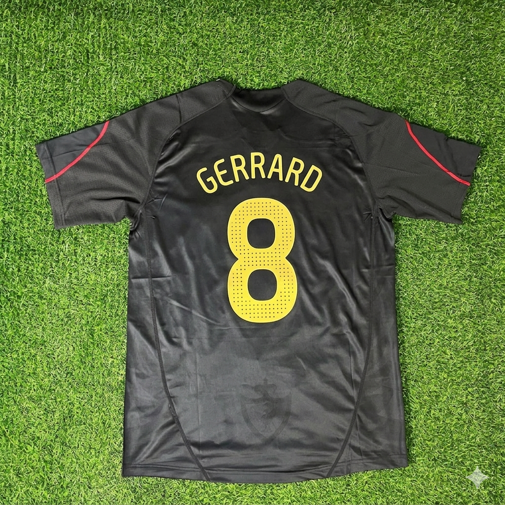 2009/10 Steven Gerrard Liverpool Black Retro Football Jersey – Back View